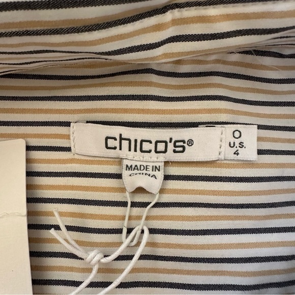 NWT Chico’s Poplin Tunic Embroidered Woven Pattern Button Up Shirt White Navy - Picture 11 of 14